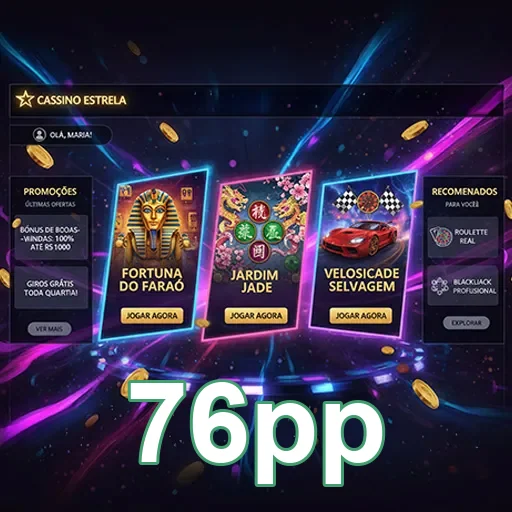 Imagem do cassino Estrela Vidente do 76pp, destacando jogos e ambiente vibrante.